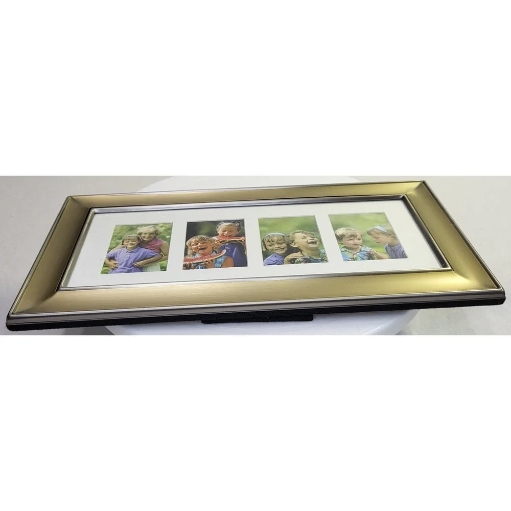 Fetco Mix Metal Picture Frame 4 Photo Hang or Stand 10X4 Glass Gold & Silver